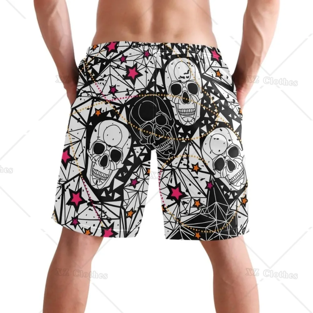 Short de plage noir Skull and Stars, maillot de bain d'été, sport, course à pied, maillot de bain avec doublure en maille et poche