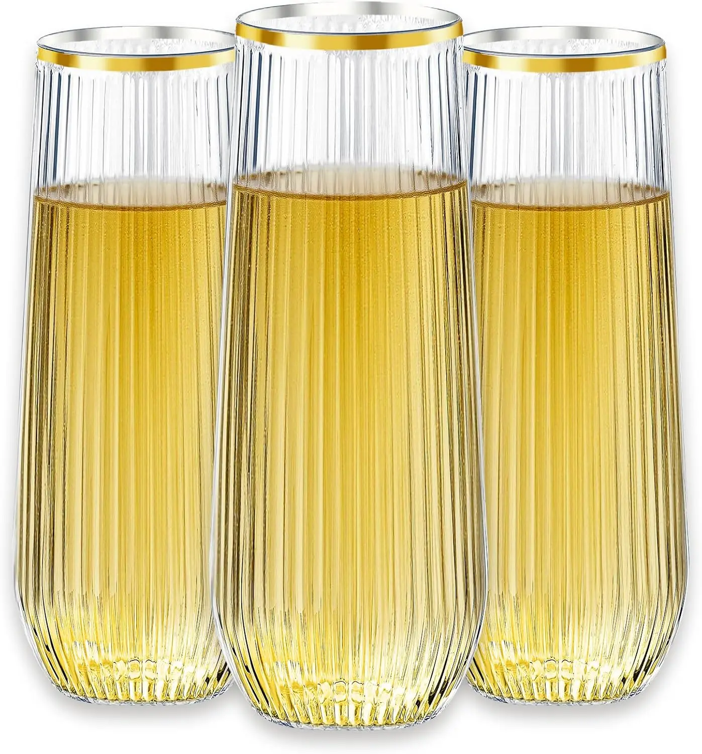 

48-Pack Stemless Plastic Champagne Flutes, 9 Oz Clear with Gold Rim, Disposable & Unbreakable for Wedding, Party, Birthday