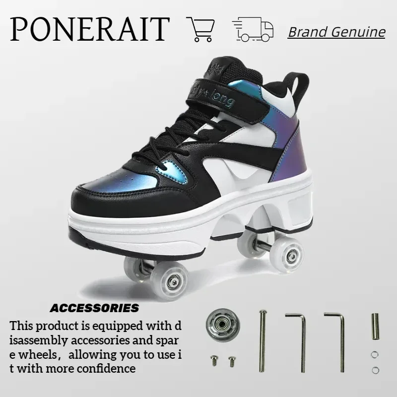 PONERAIT New Product Release Deform Retractable Roller Shoes Stylish Wheel Shoe For Adults Casual Walk Boys Girls Sneaker Skate