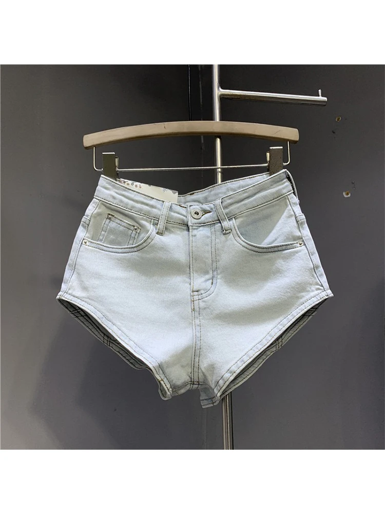 Women's Ligtht Blue Denim Shorts Streetwear Y2k Mini Short Pants Harajuku Korean Vintage High Waist Shorts Jeans 2000s Clothes