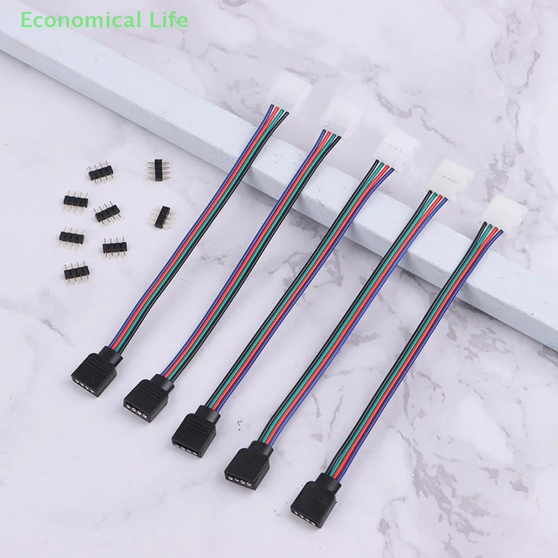 5Pcs 5050 LED RGB Strip Light Connector 4 Pin Conductor Strip To Controller Jumper Solderless Clip On Pigtail Power Adapter