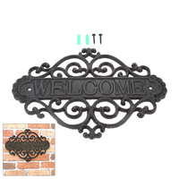 1 Set Cast Iron Metal Plate Wall Mounted Cast Iron Welcome Plaque Signs European Retro Handmade Rustic Home Garden Wall Decor