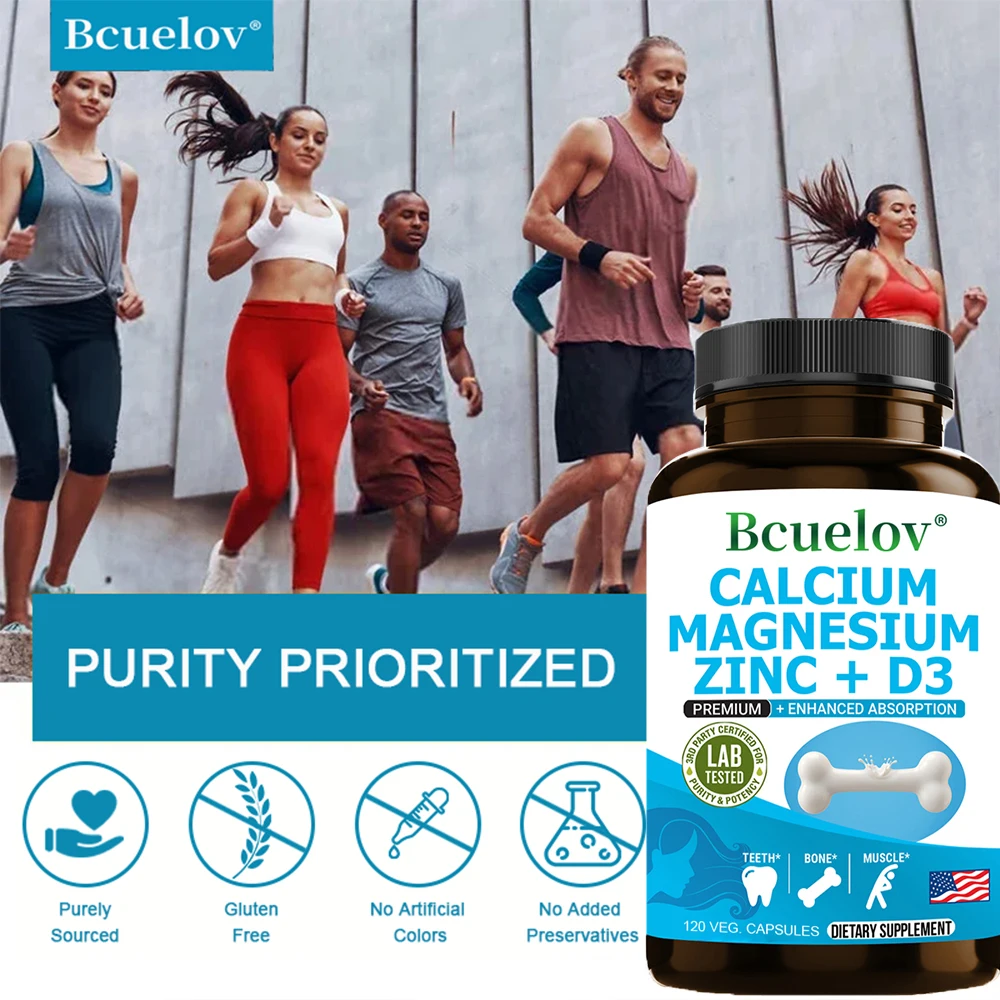 Bcuelov Calcium Magnesium Zinc Vitamin D3 Supplement - Bones Teeth Muscles Nerves Metabolism Protein Synthesis Immune System