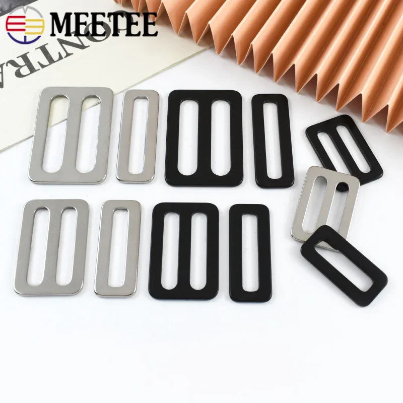 

5/10Pcs Meetee 20-50mm Stainless Steel Bag Buckle Tri-Glides Slider Clasp Ribbon Adjust Buckles Square Ring Hardware Accessories