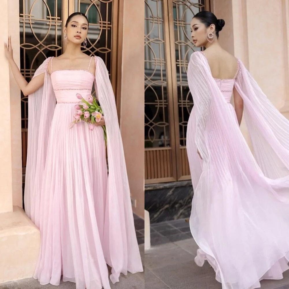

Customized High Quality Exquisite Chiffon Rhinestone Draped Straight Spaghetti strap Long Dresses Bespoke Occasion Dresses