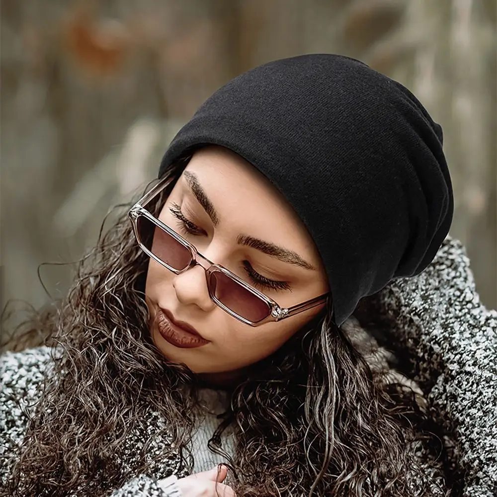 

Solid Color Women Men Beanie Cap Practical Head Wraps Cotton Blended Winter Warm Hat Slouch Cap Unisex