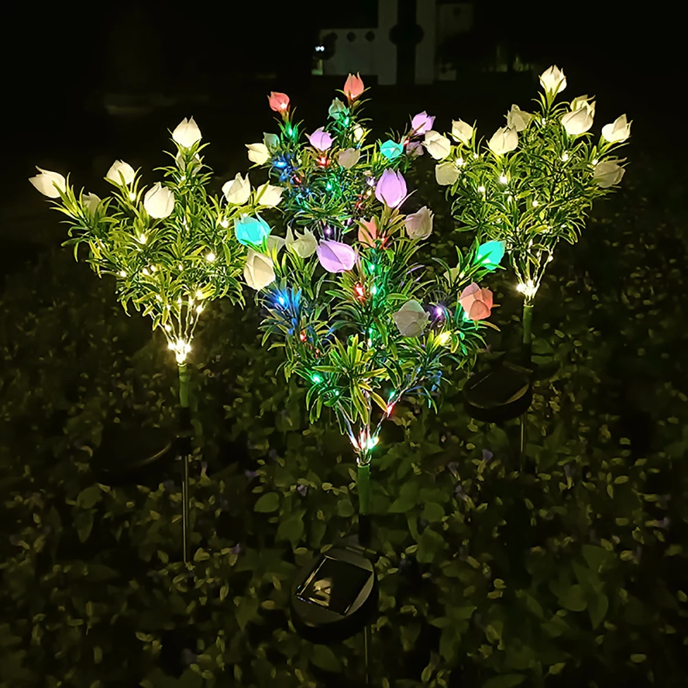 Solar Flowers Outside Garden Lawn Lights IP65 Waterproof Solar Light Outdoors Colored Pathway Lamps for Patio Holiday Decor