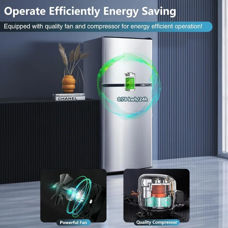 ثلاجة 5.0 قدم مكعب مع فريزر، ثلاجة بباب مزدوج مع 7 إعدادات لدرجة الحرارة قابلة للتعديل، ثلاجة صغيرة لمكتب النوم
