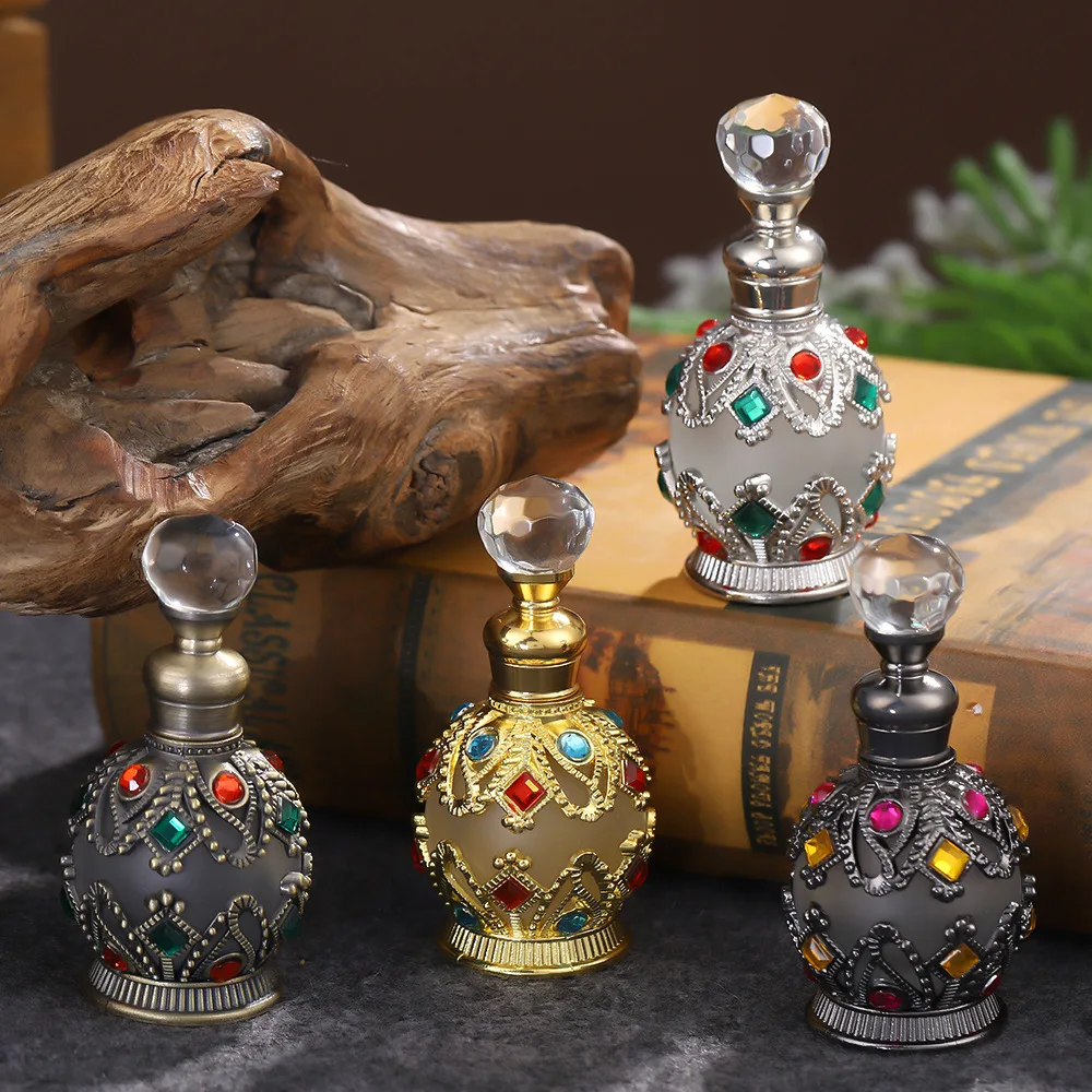 15ml Vintage Antique Refillable Glass Perfume Bottles Case Box Essential Oil Cosmetic Container for Elegant Woman Wedding Gift