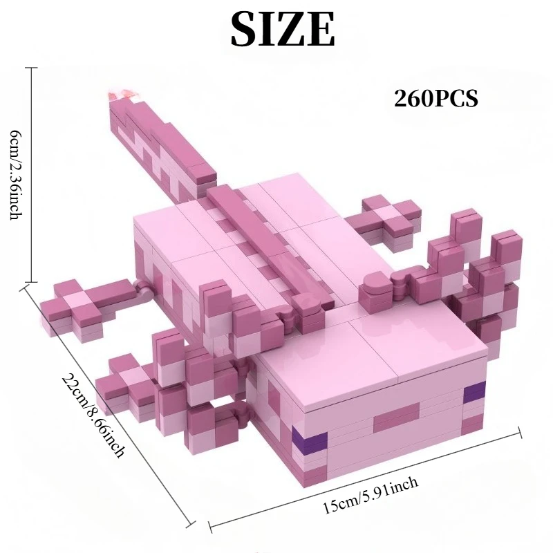 Pink Axolotl Cube World Building Set, Cute Pixel-Style Wetland Creature Model with Poseable Body, Gift Toy for Teens & Adults