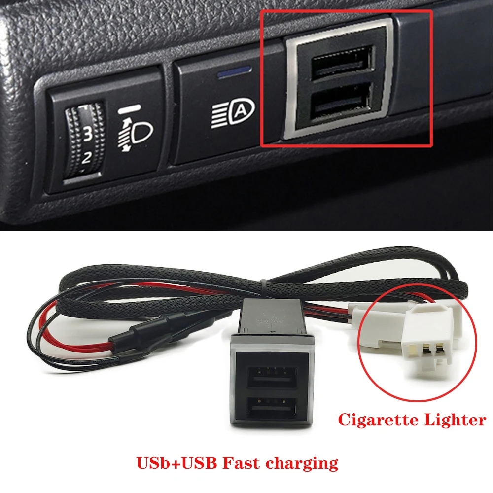 Car Charger Dual USB Ports Phone Quick Charge Adapter With Play Cable For Toyota Corolla LEVIN Prado KLUGER Venza