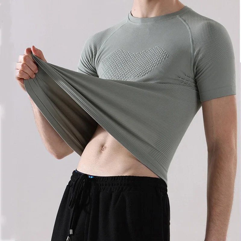 Sommer-T-Shirt für Herren, Kompressions-Fitness-T-Shirt, Slim-Fit, elastisch, eng anliegend, kurzärmelig, lässiges Oberteil, Herren-Trikot – Detail 8