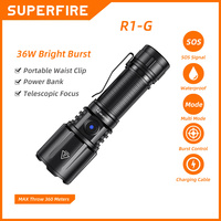 SUPERFIRE R1-G 36W High Power LED Flashlights Zoom Type-c Rechargeable 26650 Portable Torch for Caming With Power bank function