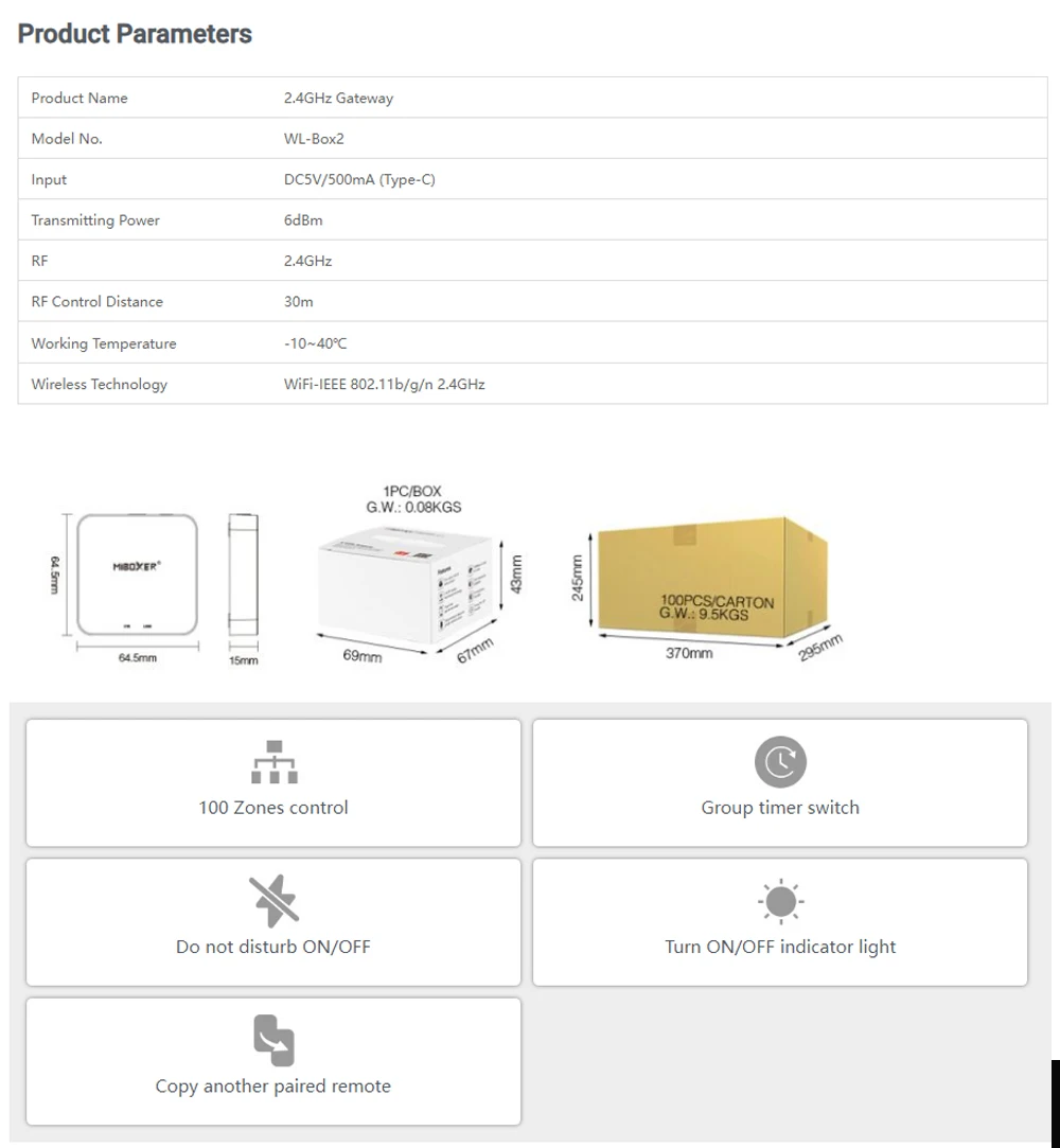 Miboxer WL-BOX2 DC5V controller Wireless Wifi compatibile con sistema IOS/Andriod controllo APP Wireless per lampadina CW WW RGB