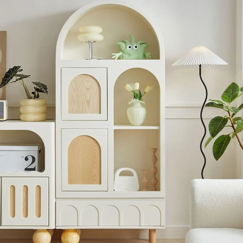 

American solid wood bookcase light luxury floor bookshelf wine cabinet against the wall French style