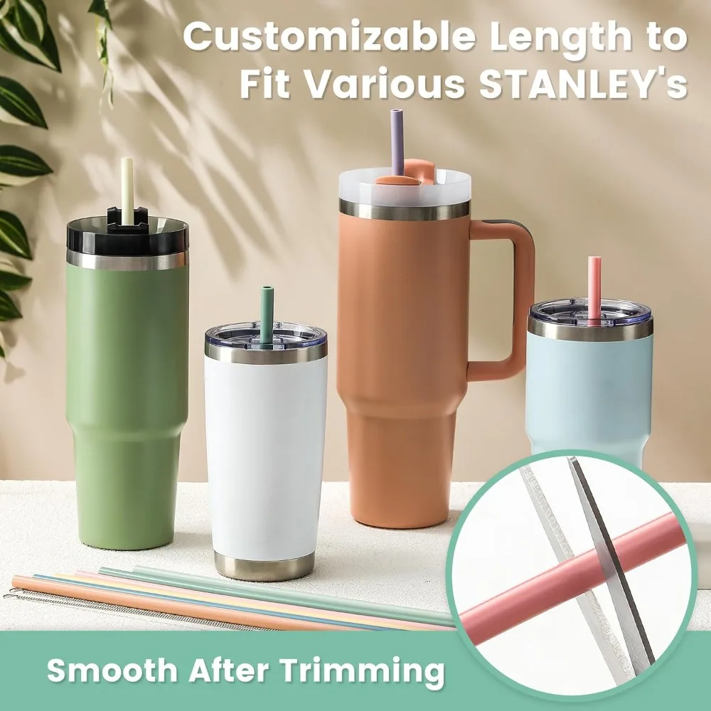 12-Pack Long Silicone Reusable Straws for Stanley Cups 40 oz 30 oz Tumblers Replacement Straws with 2 Cleaning Brushes view 4