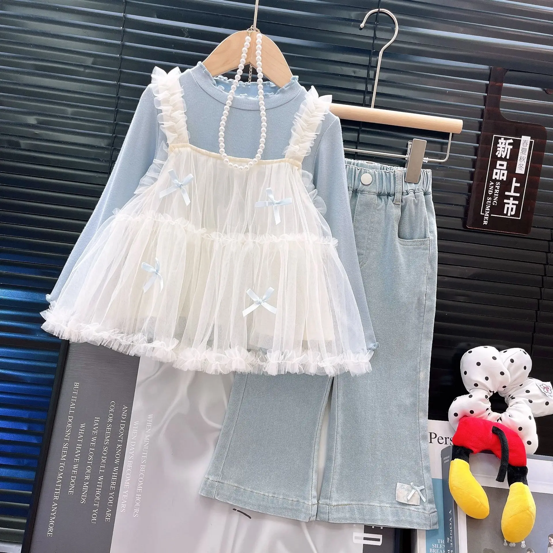 Baby Girls' Set 2026 Autumn New Style Children's  Base Shirt Camisole Skirt Korean Version Jeans Three Piece Set Kids Outfits