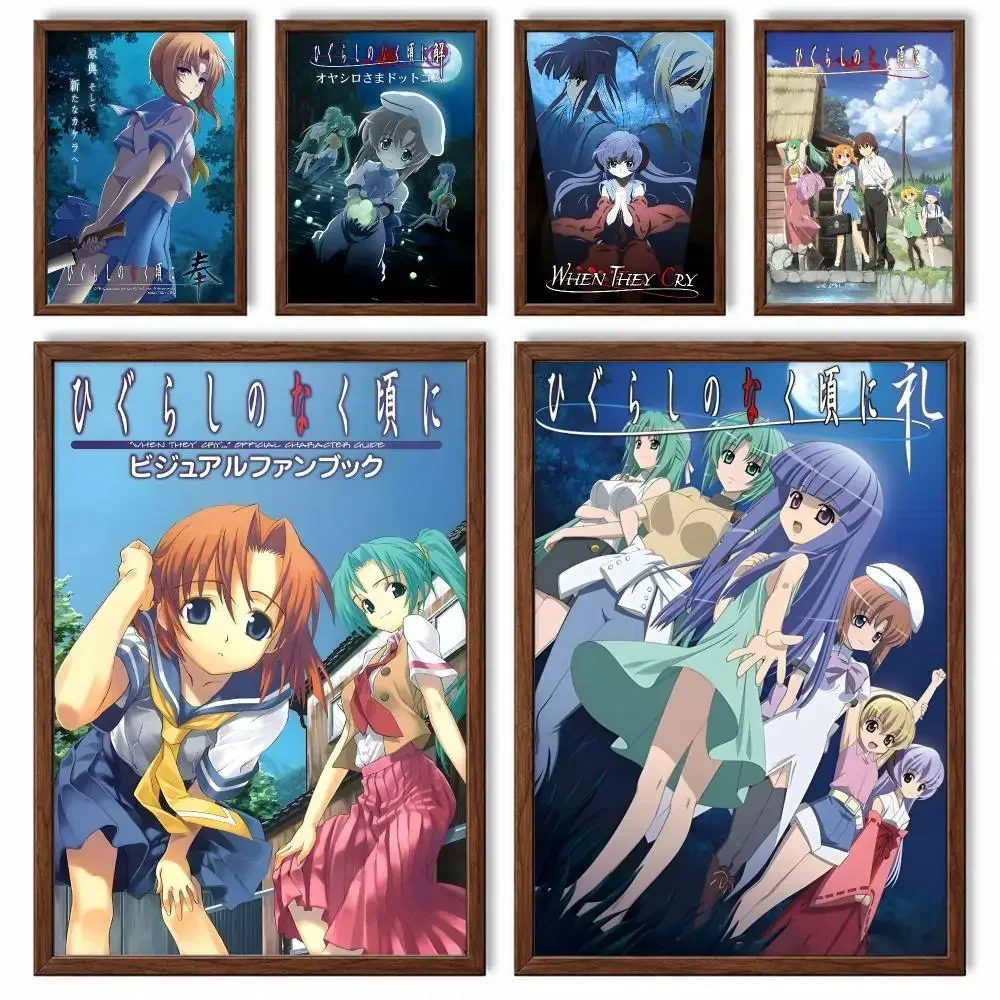 Horror Visual Novel Higurashi When They Cry Poster Self-adhesive Waterproof Paper Sticker Art Coffee House Bar Room Wall Decor