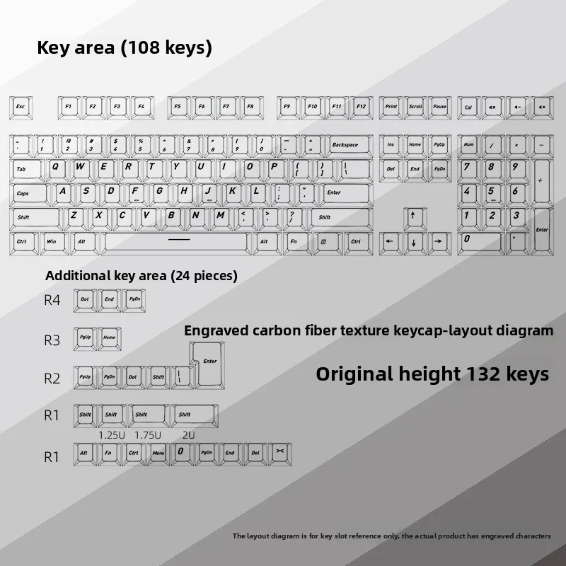 Black Carbon Fiber Keycaps 132 Keys Cherry Profile PBT Front Printed Backlit for Magnetic Switch Mechanical Keyboard DIY