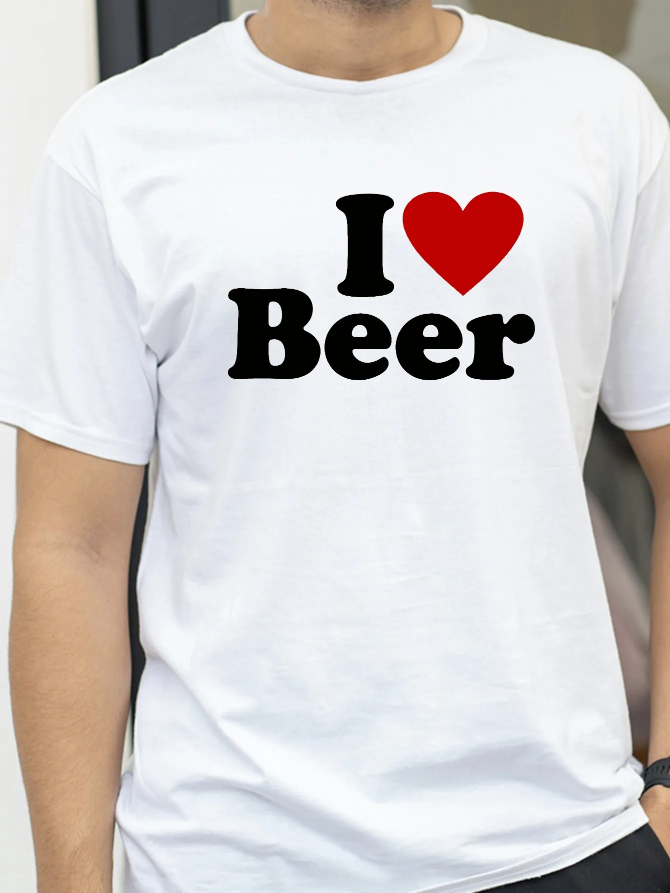

Funny I Love Beer Red Heart Graphic T-Shirt Unisex Cotton Loose Oversized Casual Drinking Fashion Tee