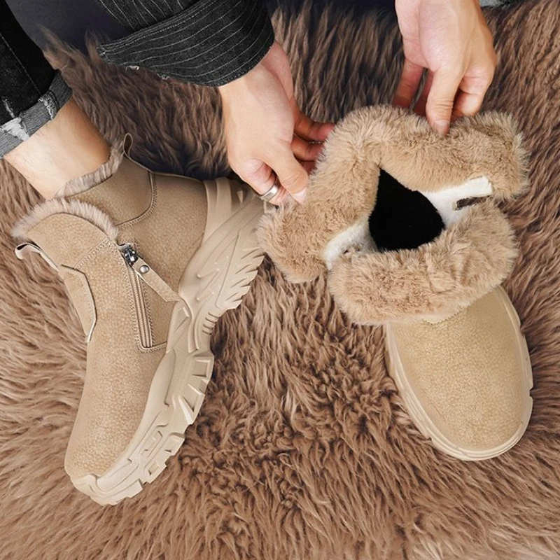 

Мужские зимние теплые утепленные зимние ботинки на флисовой подкладке, уникальный дизайн, нескользящая морозостойкая хлопковая обувь с высоким берцем для мужчин