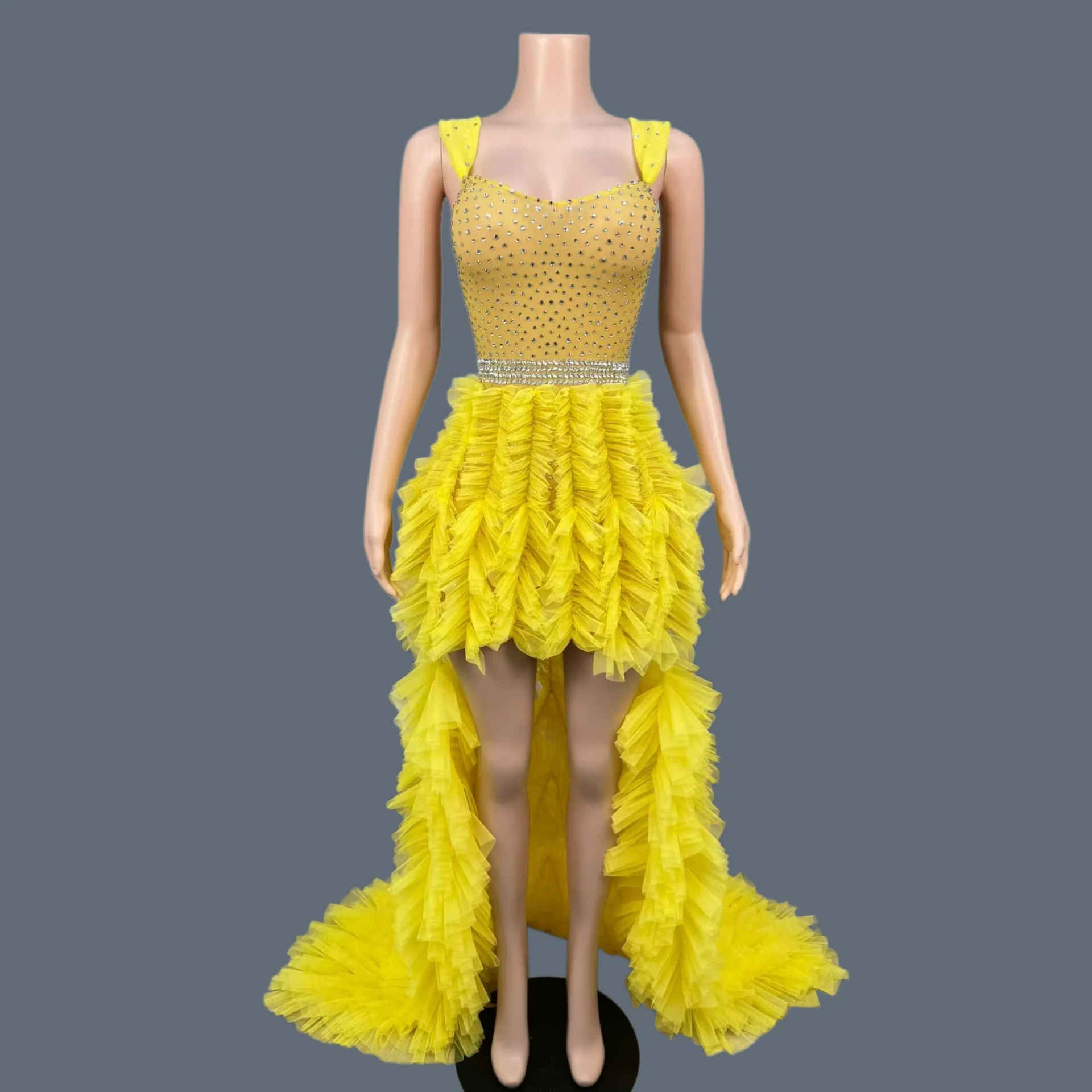 

Sparkly Rhinestone Sexy Elegant Event Dress Birthday Party Theme Photo Shoot Wear Dress Sexy Mesh Luxury Long Tail Dress Furong
