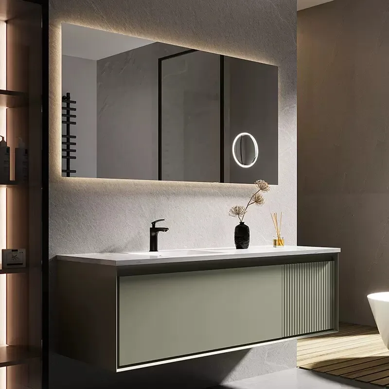Bathroom Cabinet Simple Modern Oak Washstand Master Design Square Green Bathroom Cabinet Combination Rock Slab Table Upper And L