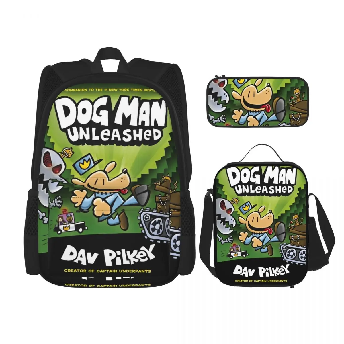 

3pecs/set Dogman Backpack for Student Back To School Dog Man Cute Cartoon College Shoulder Bag Lunch bag Pencil Case