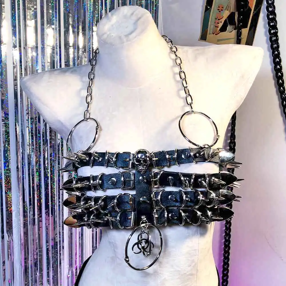 Crânio eco kawaii goth cravejado rebite 90s harajuku grunge punk rock emo y2k halter camisola topos tanques góticos e-girls