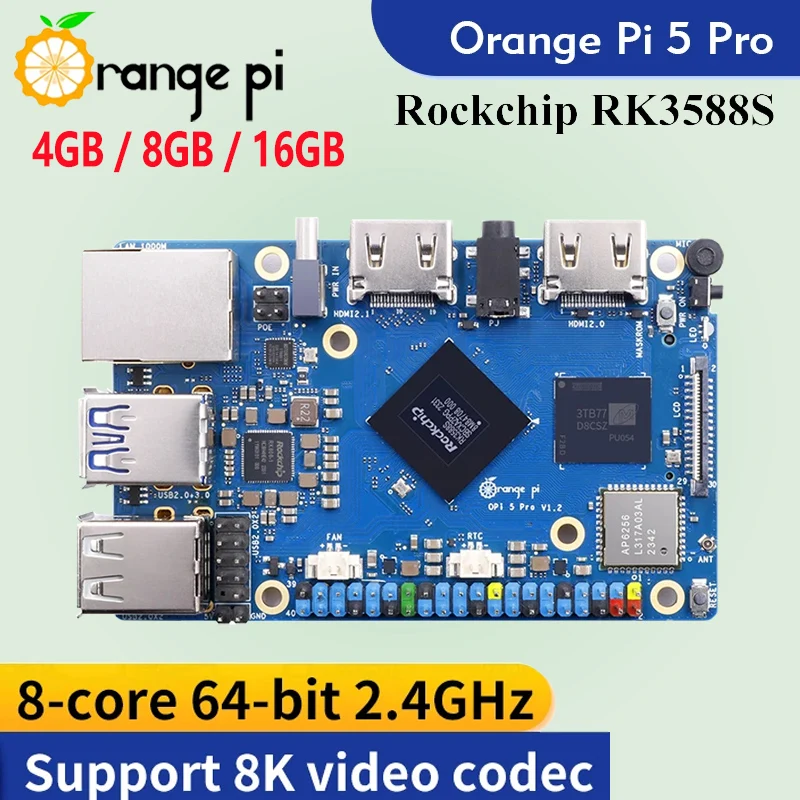 

Orange Pi 5 Pro 4GB 8GB 16GB Ram Single Board RK3588S LPDDR5 Wifi5.0-BT5 Board M2.0 Support SSD Orange Pi 5Pro