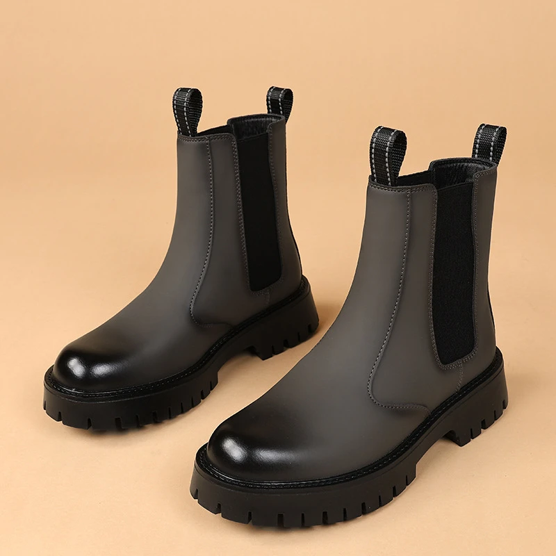 men's fashion party nightclub high chelsea boots slip-on autumn winter shoes cowboy natural leather boot platform ankle botas