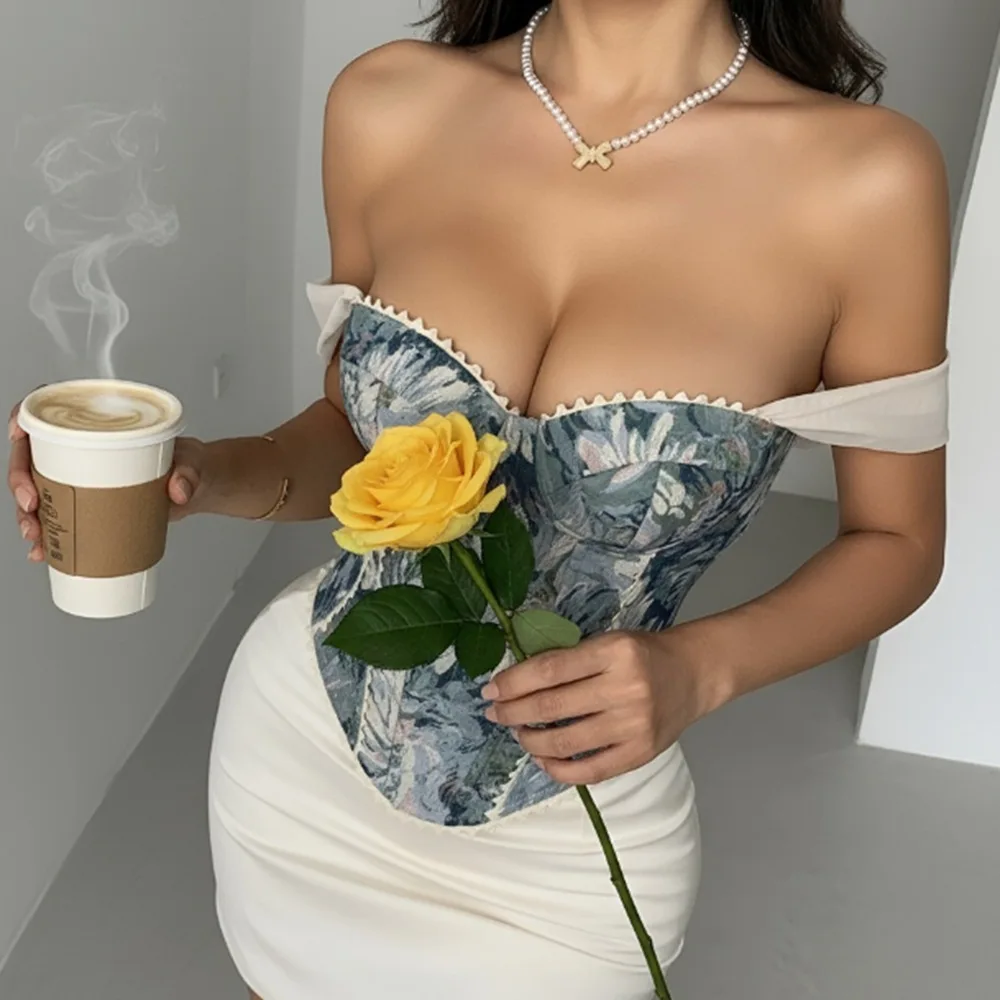 الرجعية الفرنسية الجاكار النفط اللوحة المحكمة نمط الصدر التفاف الأسماك الصدرية سترة حبال صديرية دائرية المرأة #3