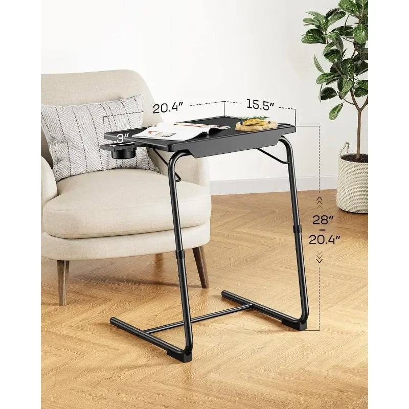 Table TV pliante avec porte-gobelet, plateaux de table, w/6 recommandés et 3 angles d'inclinaison, Queescalfor Manger sur canapé, ordinateur portable, lit et canapé