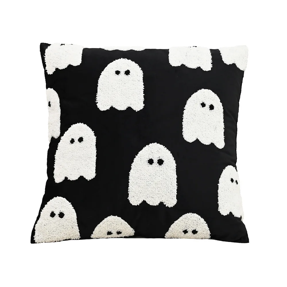 

Halloween Ghost Pumpkin Embroidery Cushion Cover Halloween Horror Funny Pillow Covers Decorative Festive Pillow Cases Decor Home