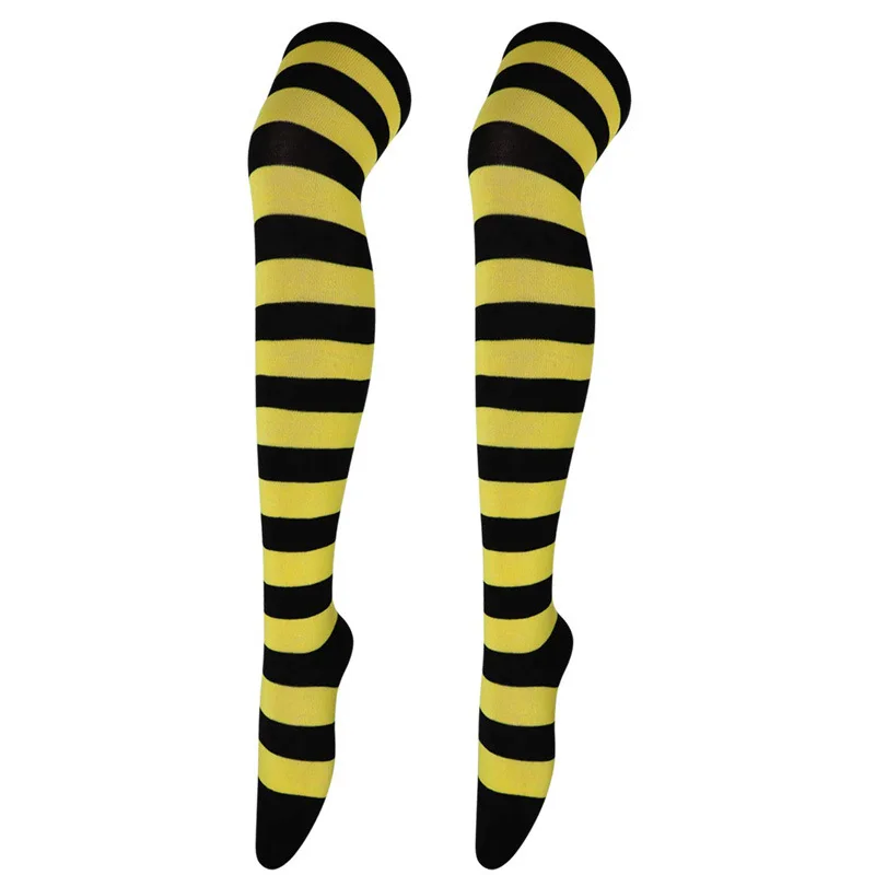 Over Knee Long Socks Fashion Stripe Printed Cotton Stockings Japanese Color Girl Striped Sock Women Sexy Thigh High Warm Hosiery