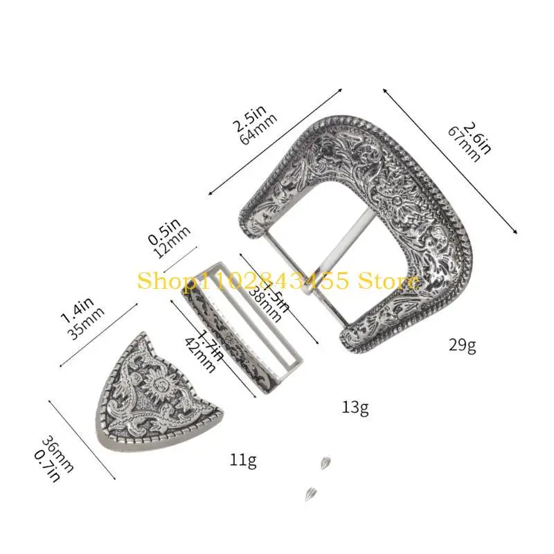 49MC Ethnic Belt Three Pieces Set Pin Buckle Metal Printing Waist Accessory Retro Waist Band Buckle Head Ornament