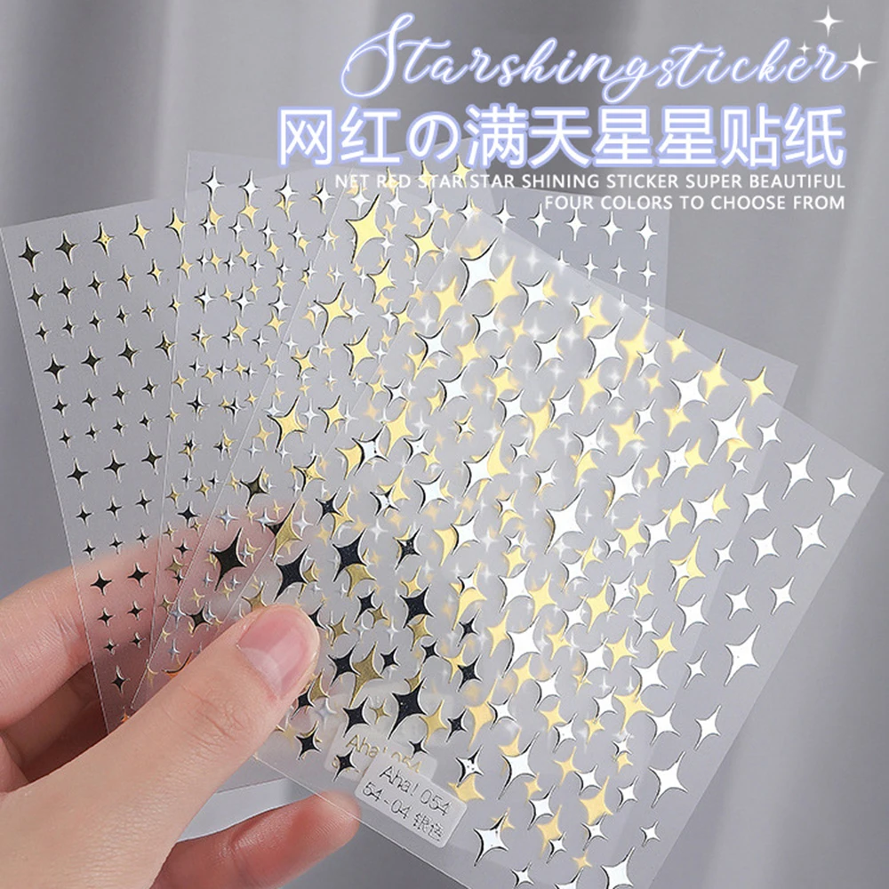 1Sheet Laser Star Nail Art Stickers Gold Silvery Black Star 3D Decal  Self -Adhesive Star Moon Pattern Manicure Slider AHA-140