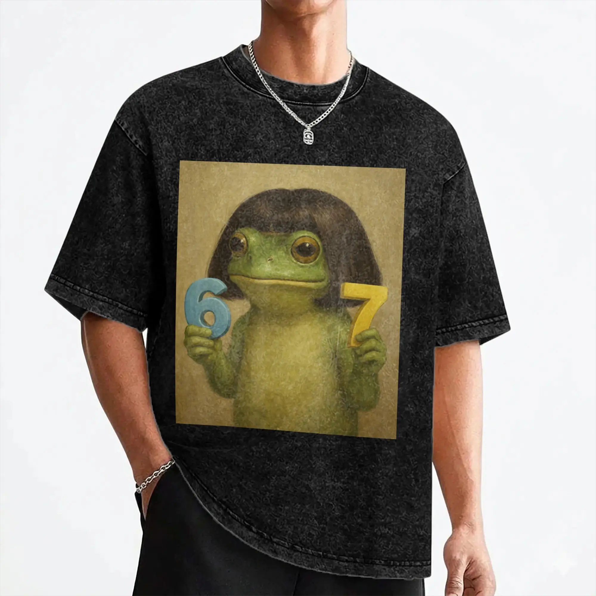 Washed T Shirts 67 Frog with Bob Haircut Funny Gen Z Meme Hip Hop T-Shirts Oversize  Streetwear Cotton Summer Tops Tees Men