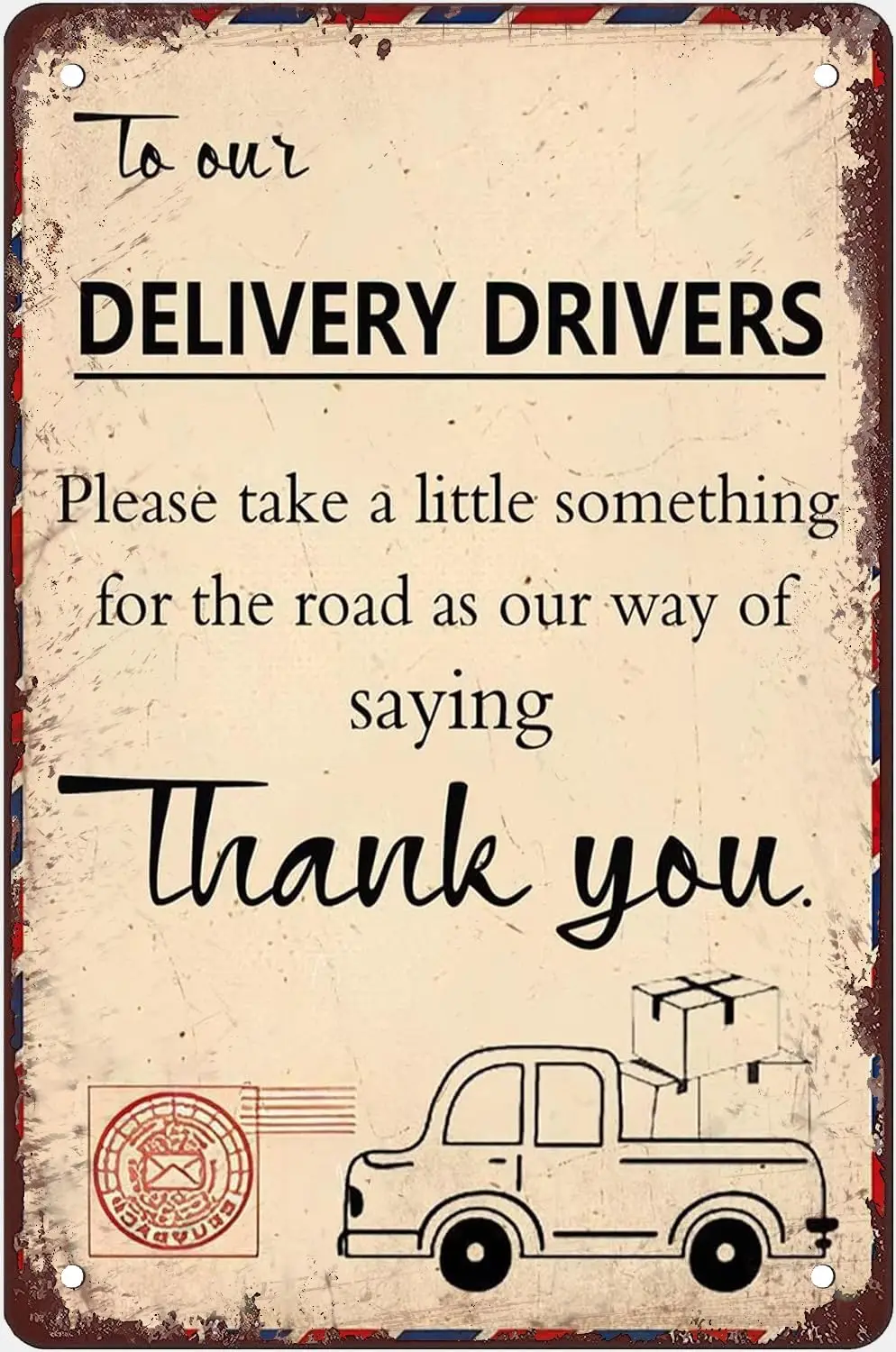 Thank You Delivery Driver Metal Tin Sign Vintage Delivery Drivers Gift Tin Sign Home Decor for Home Front Door Farmhouse Re sign