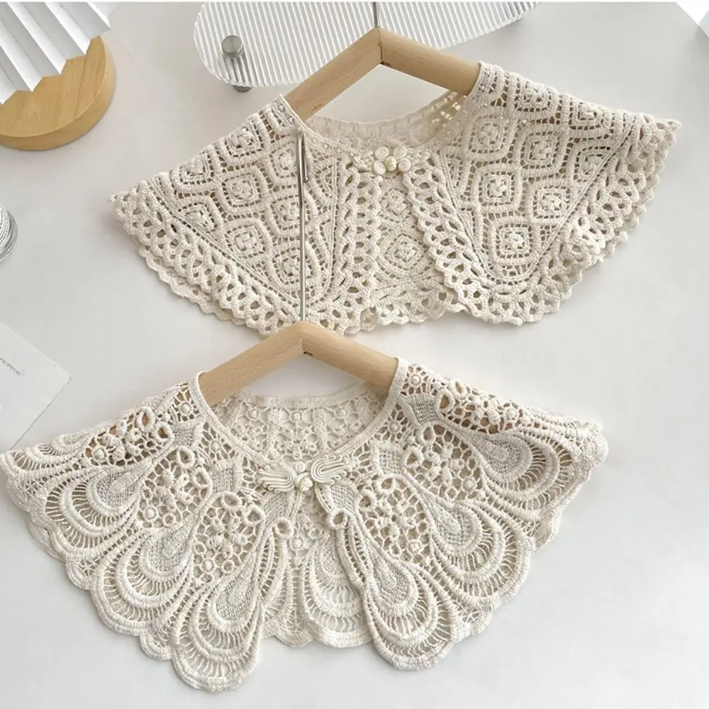 Retro Cape Lace Fake Collar Cloak Wraps Knitted Shawl Hollow Out Korean Style Blouse Shoulders Fake Collar Clothes Decoration