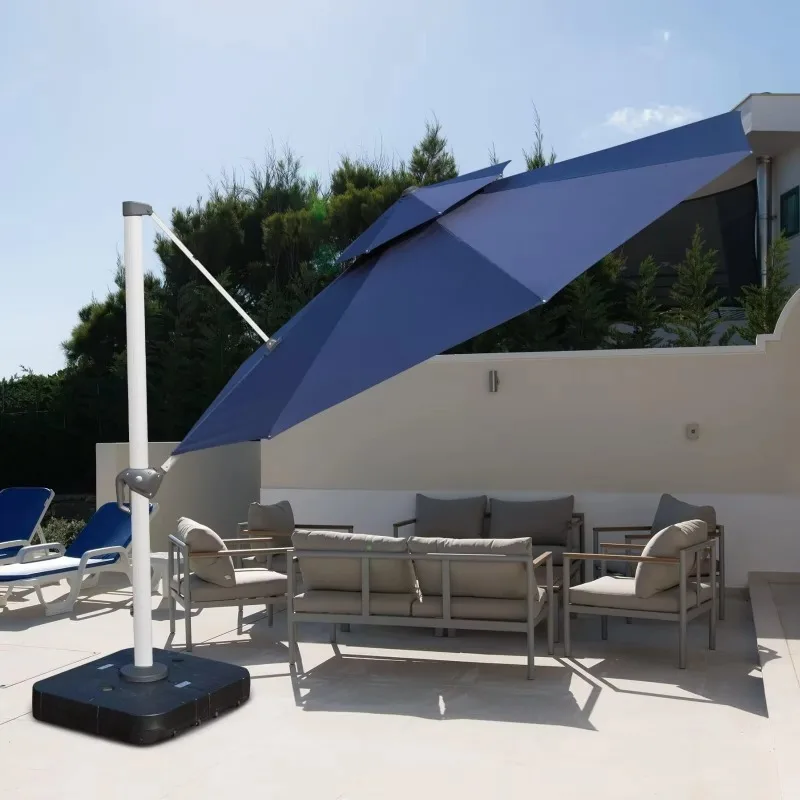 

3.6M Aluminum Cantilever Patio Umbrella Double Top Large Windproof Offset Umbrella with 360 Rotation for Garden Deck Pool