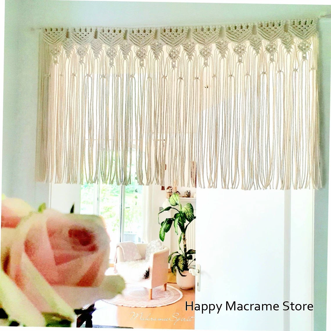 Grande Macramé Porta Pendurada Cortina De Janela, Série Tappes Em Design, Parede Boho, Cadeia De Galhardete, Contexto De Casamento, Decoração De Parede