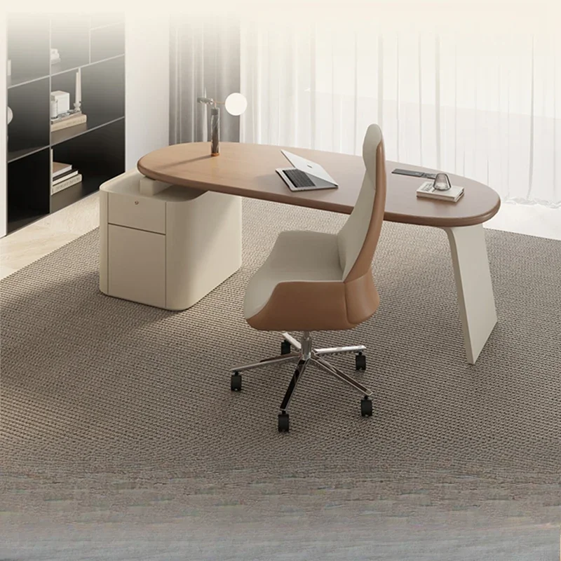 Designer Wood Executive Table Luxury Storage Socket Modern Office Desk White Writing Adjustable Escritorio Office Furniture