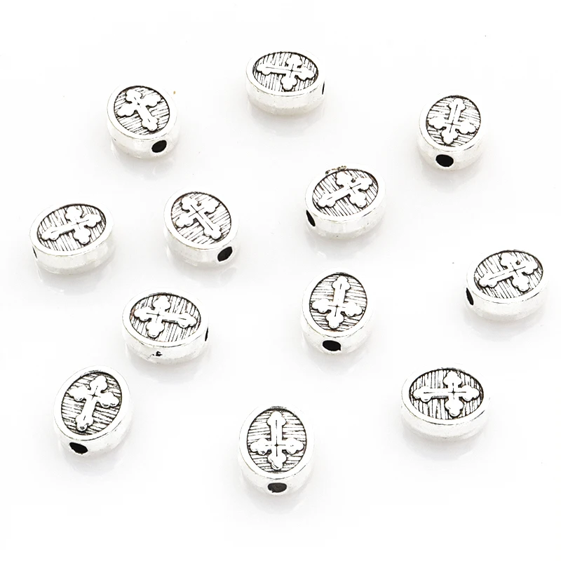 15pcs Vintage Style Cross Engraved Alloy Spacer Beads for Ornaments Making DIY Men Women Necklace Bracelet Crafts Loose Beads