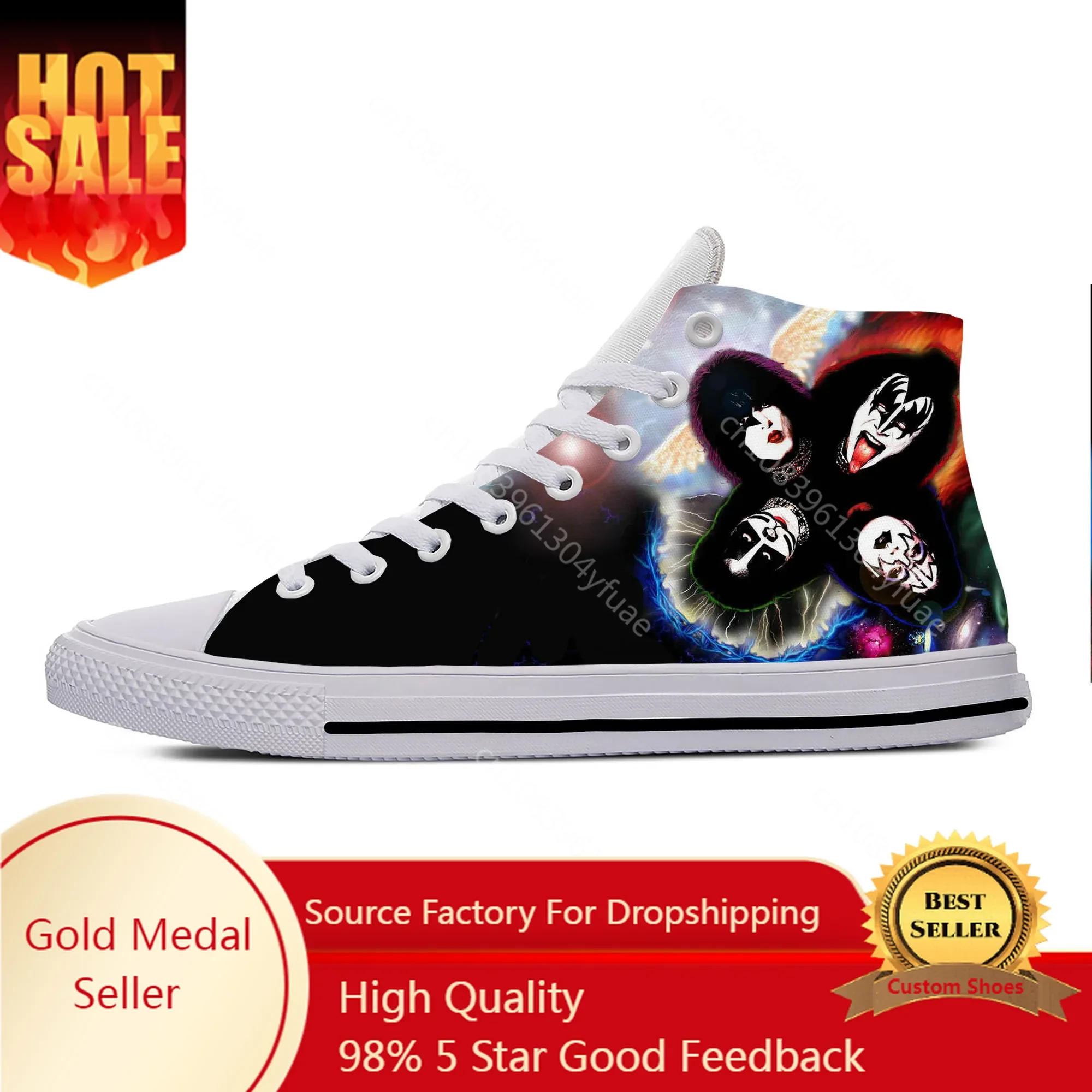 Heavy Metal Rock Band Kiss Music Fashion Funny Casual Cloth Shoes High Top Lightweight Breathable 3D Print Men Women Sneakers