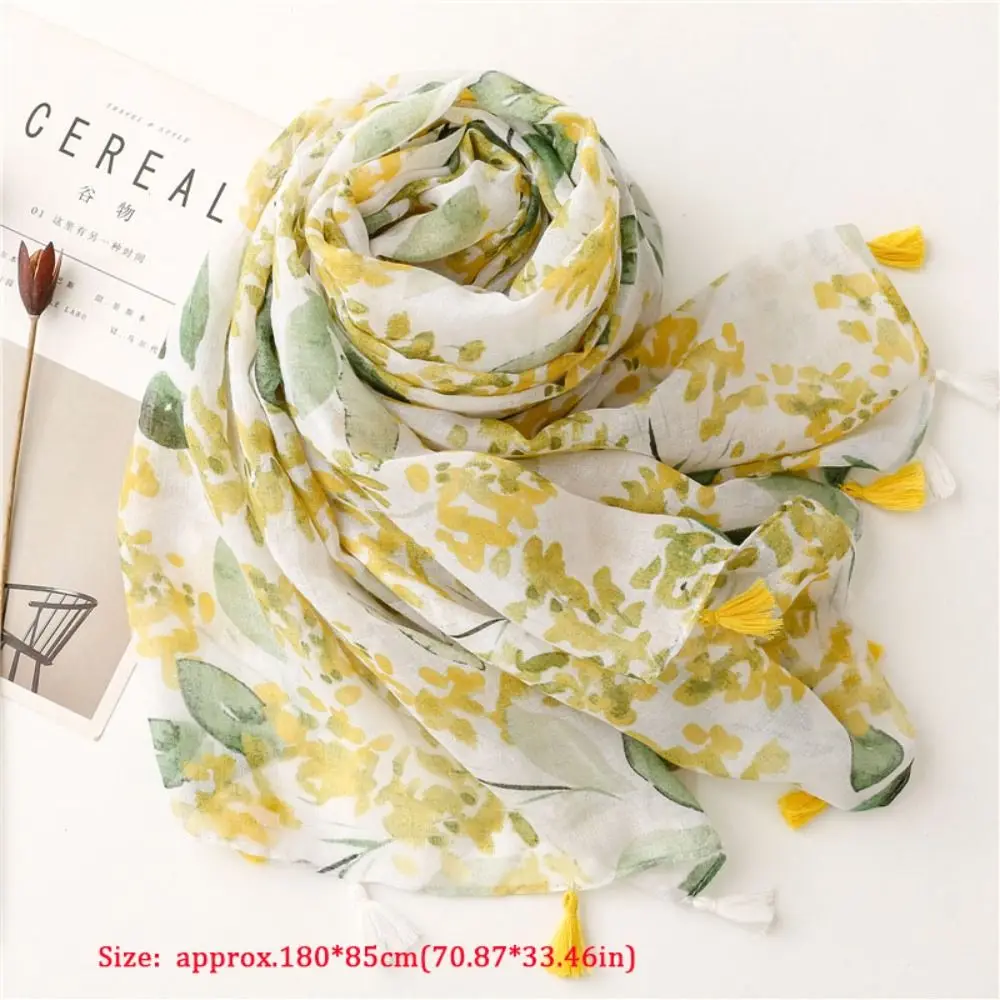 Scialle con nappa stampato floreale alla moda Sciarpa morbida e sottile per protezione solare Avvolgente Hijab da donna in voile traspirante