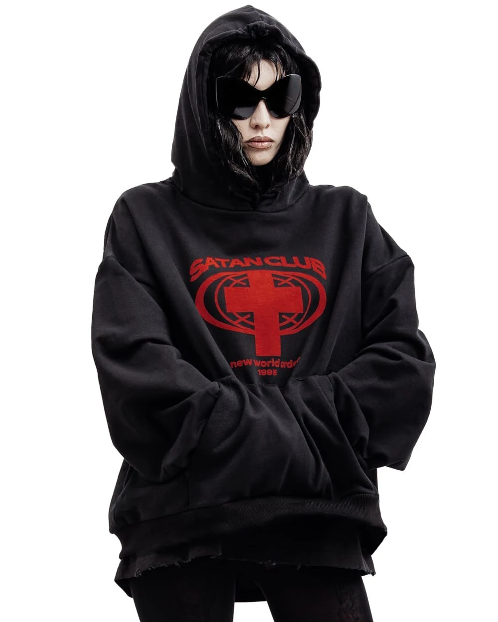 Harajuku Streetwear Oversized Men\'s Hooded Pullover Satan Club Graphic Print Hoodies Sweatshirts Hip Hop Aesthetic Tops Goth Y2k