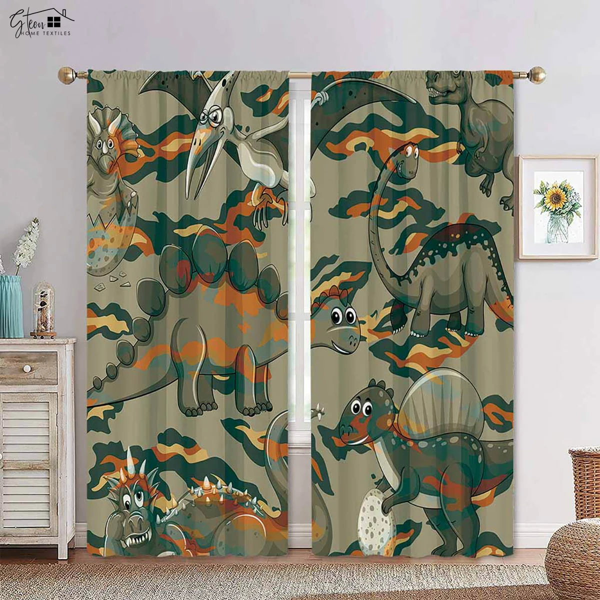 

Dinosaur Cartoon Pattern 3D Printing Curtains Boys Girls Bedroom Children's Room Gift Cute Polyester Fiber Decorative Curtains