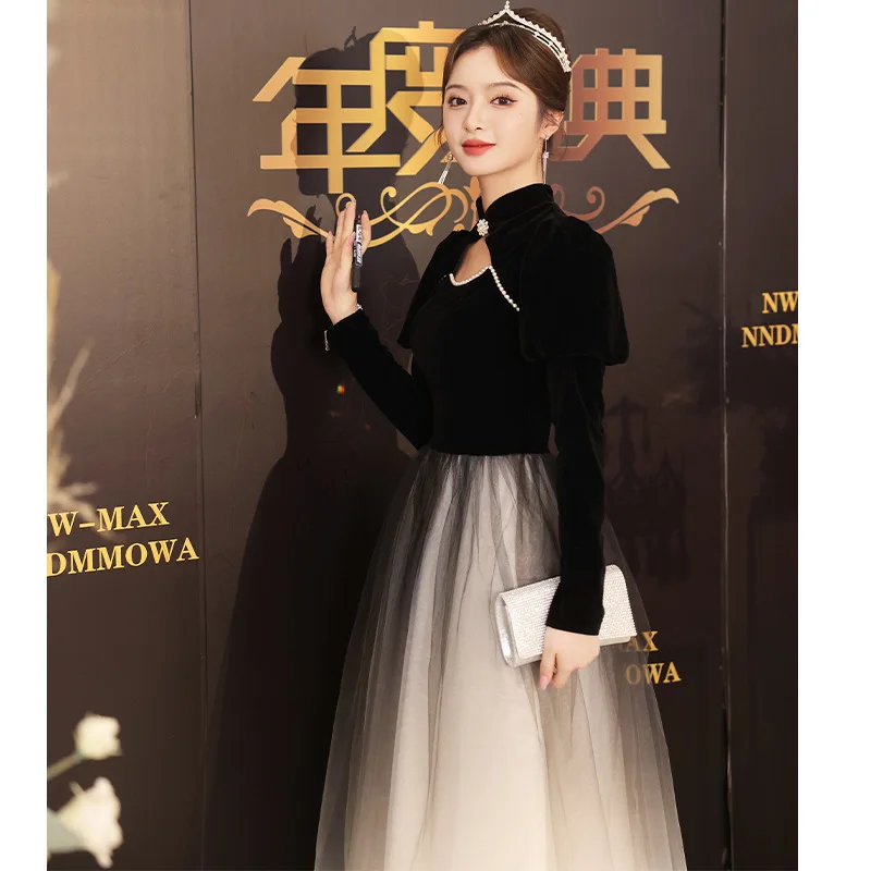 Prom Dress Evening dresses Dinner Party Long Sleeve Black Banquet Elegant gala cocktail graduation ball gown H281