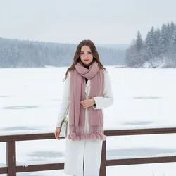 New Tassels Wool Ball Imitation Cashmere Shawl Scarf For Women Winter Keep Warm Scarves Windproof Premium Cape Wraps 190*70cm